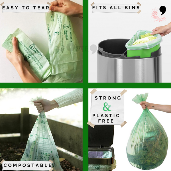 50 Litre x 75 Compostable Food Waste Caddy Bin Liner Bags 50L Made in Apostrophal