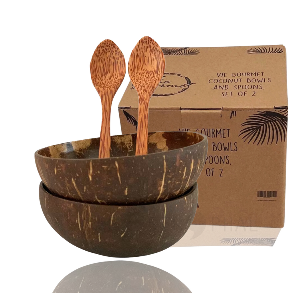 Coconut Bowl & Spoon Zero Waste Upcycled Reclaimed Wood Gift Box Set of 2