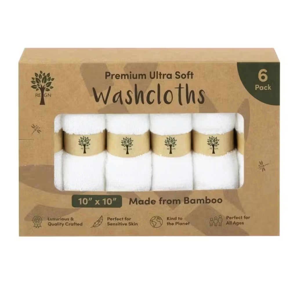 Organic Bamboo Washcloths Cleansing Make Up Remover Pack of 6 Plastic Free