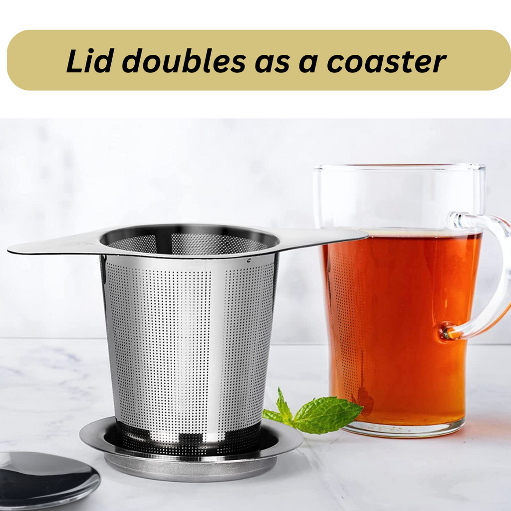 Reusable Tea Strainer Herbals Infuser with Lid & Handles Stainless Steel Plastic Free