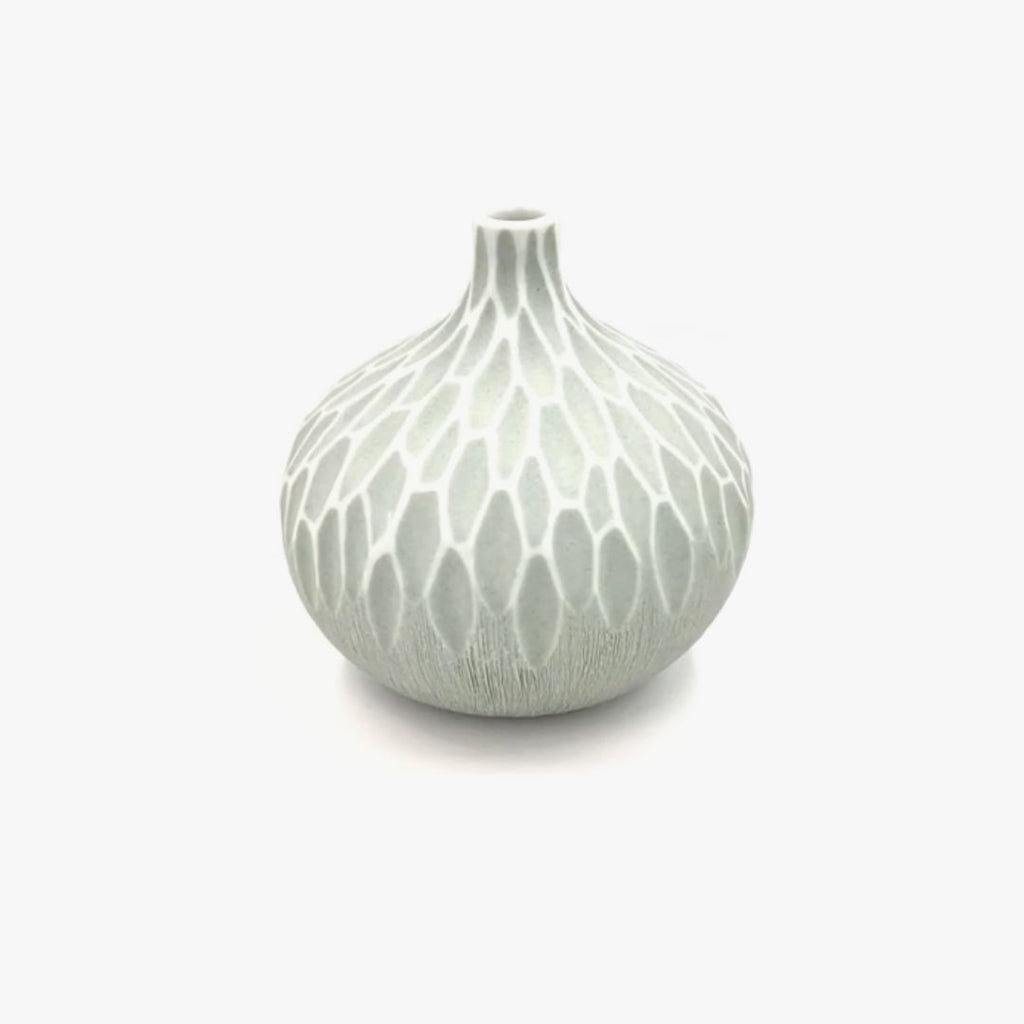Porcelain Bud Vases Duo Gift Set Handmade Ceramic Greige & White
