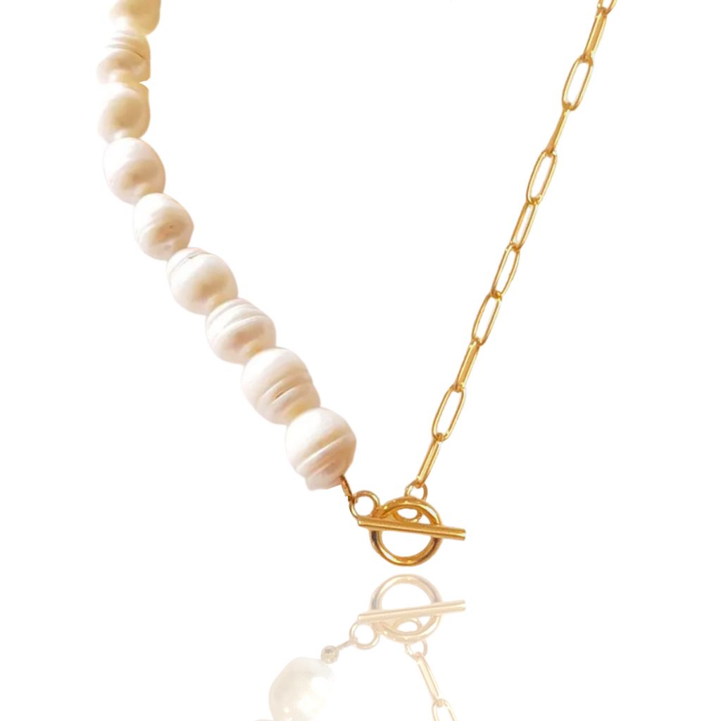 Freshwater Pearls White Necklace Gold Chain Toggle Artisan Handmade Jewellery Charlene