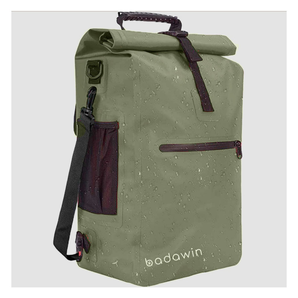Stylish Bike Pannier Rack Backpack Waterproof Rolltop Messenger Bag 25L Military Green Red