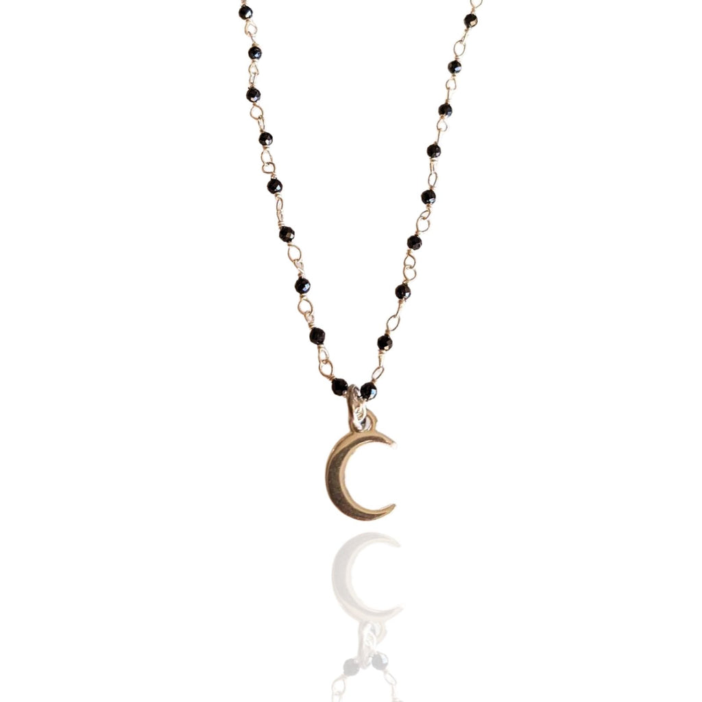 Moon Necklace Natural Black Spinel Gemstones Beads Silver Tone Handmade Jewellery