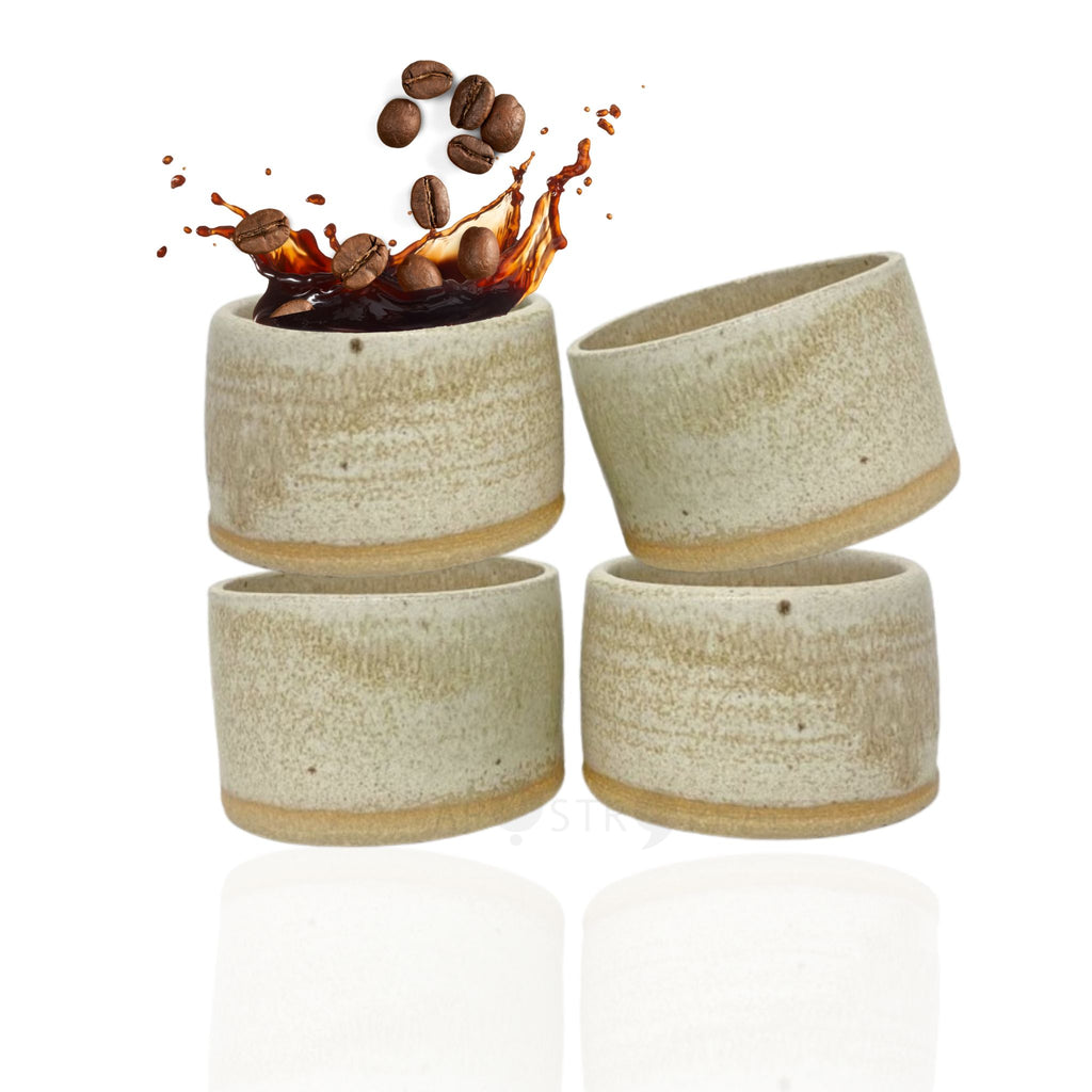 Ceramic Espresso Coffee Cups Unique Artisan Handmade in UK Gift Set x4 Green or Cream