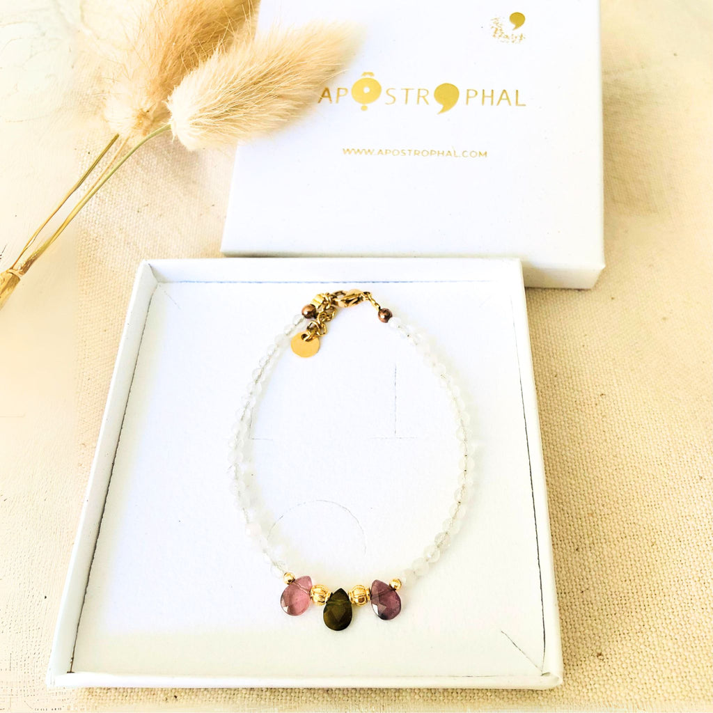 Ella Bracelet Tourmalines Drops Moonstone Beads Gold Plated Handmade Jewellery