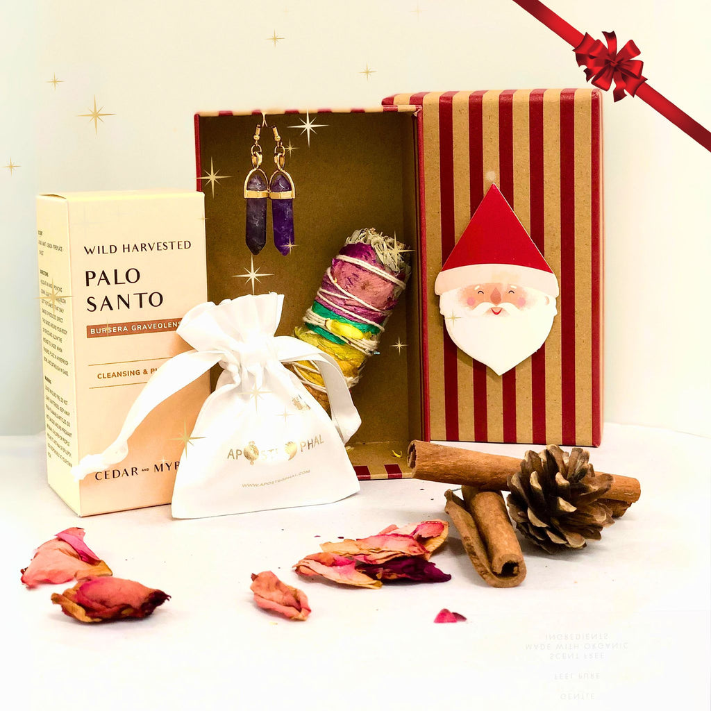 Christmas Gift Set Palo Santo Sticks Ethical Peru 7 Chakra Sage Smudge Gemstone Earrings