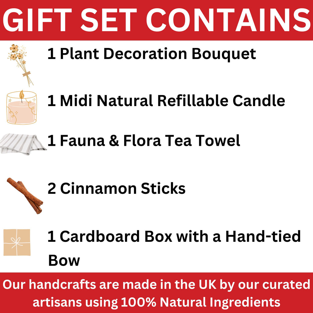Gift Set Sending Hugs Candle Fauna & Flora Tea towel Gold Brass Plant Decoration