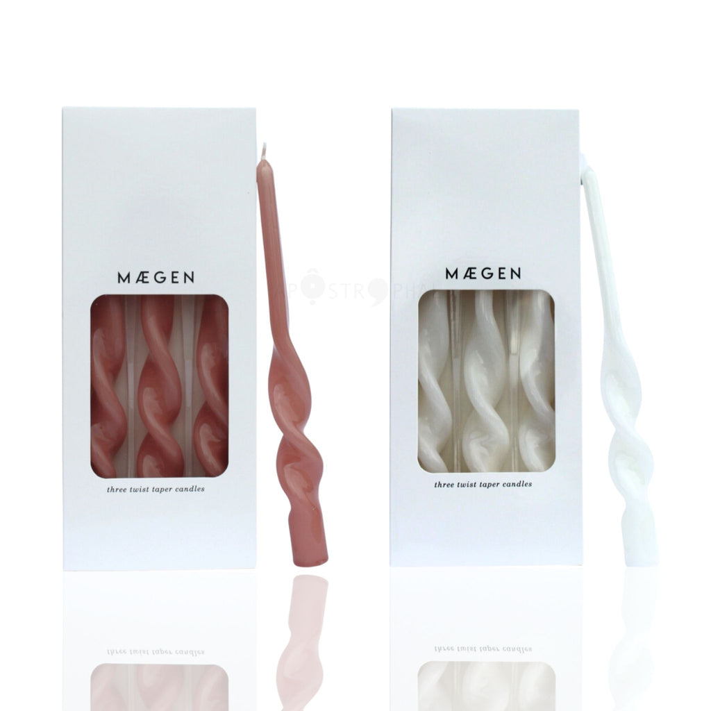 Twist Taper Candles 3 Pack - Ice White or Plaster Pink