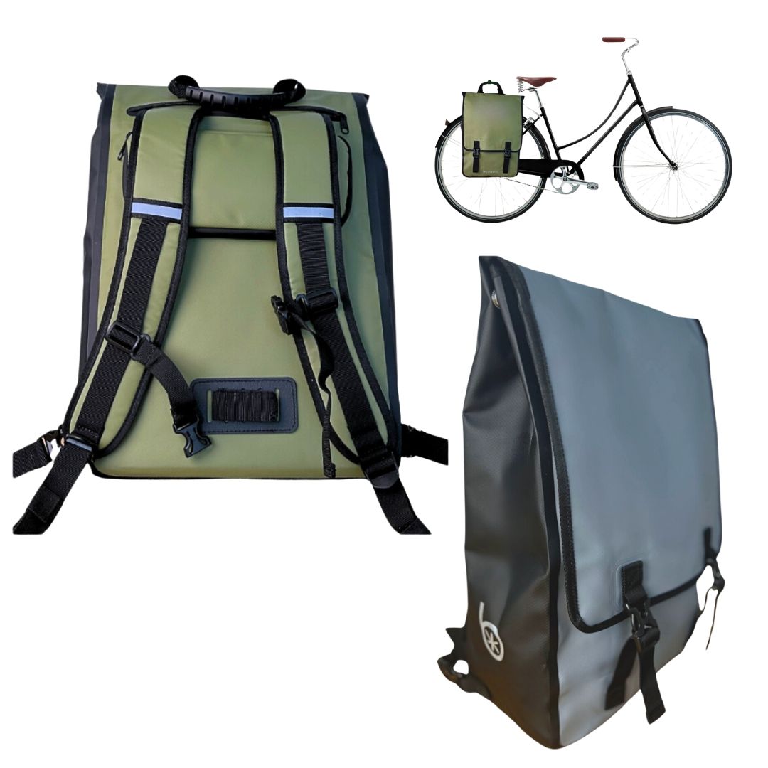 Stylish Bike Pannier Backpack Waterproof Rack Bag 23L Blue Green Apostrophal