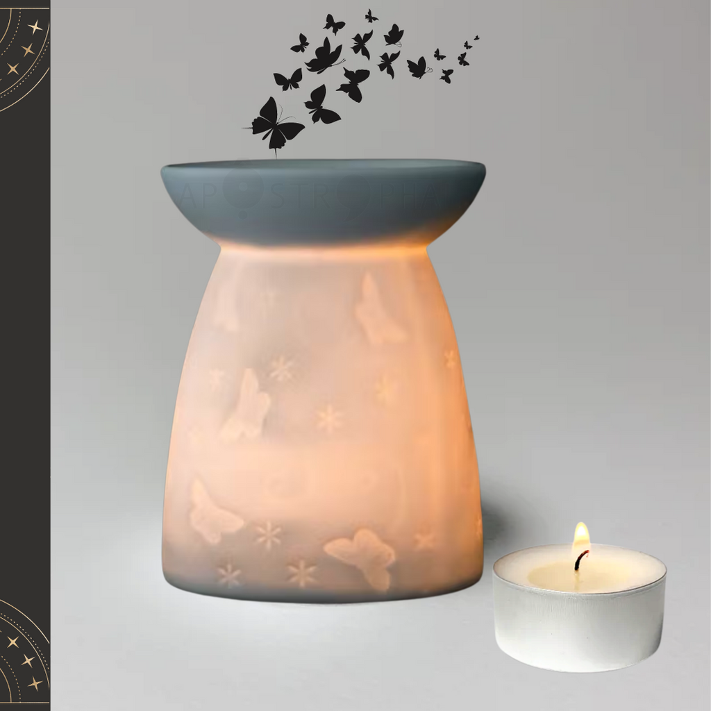 Oil Burner Wax Melts FREE Tea Light White Ceramic Holder Aroma Butterflies Gift Boxed