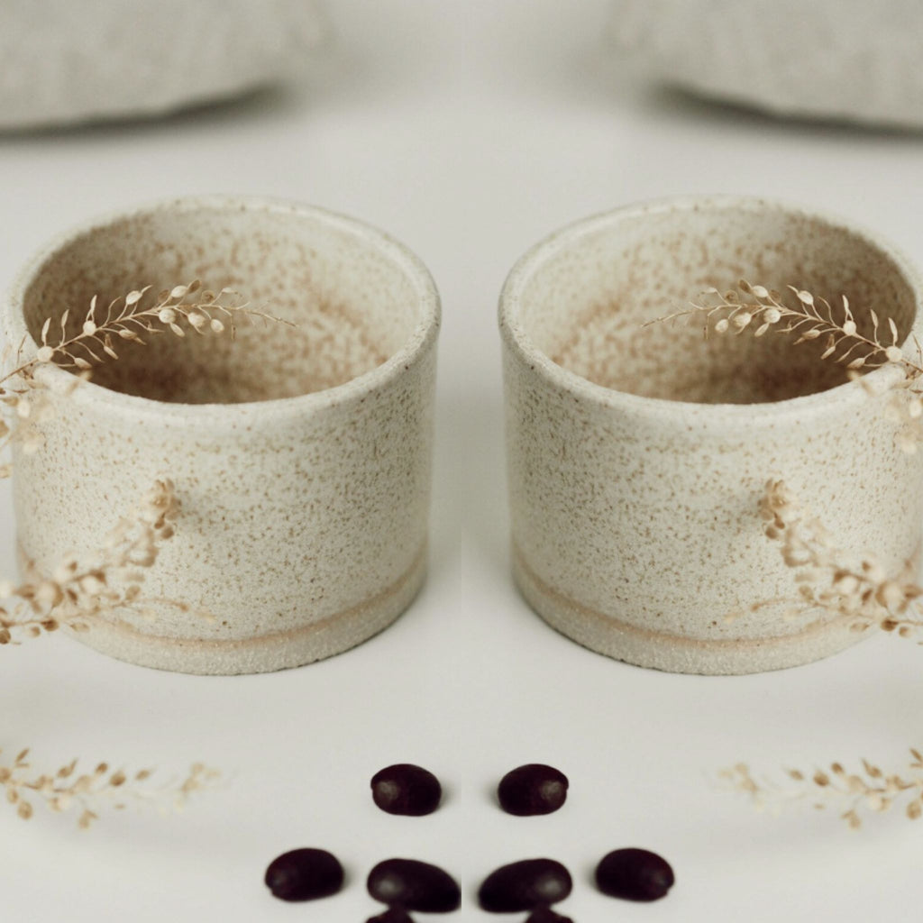 Ceramic Espresso Coffee Cups Unique Artisan Handmade in UK Gift Set x4 Green or Cream
