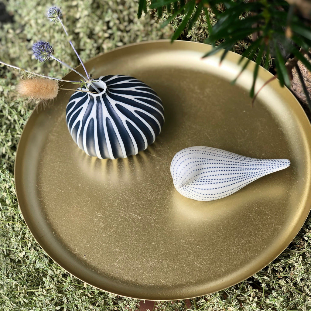 Porcelain Bud Vase & Bird Unique Duo Gift Set Handmade Ceramic Blue & White