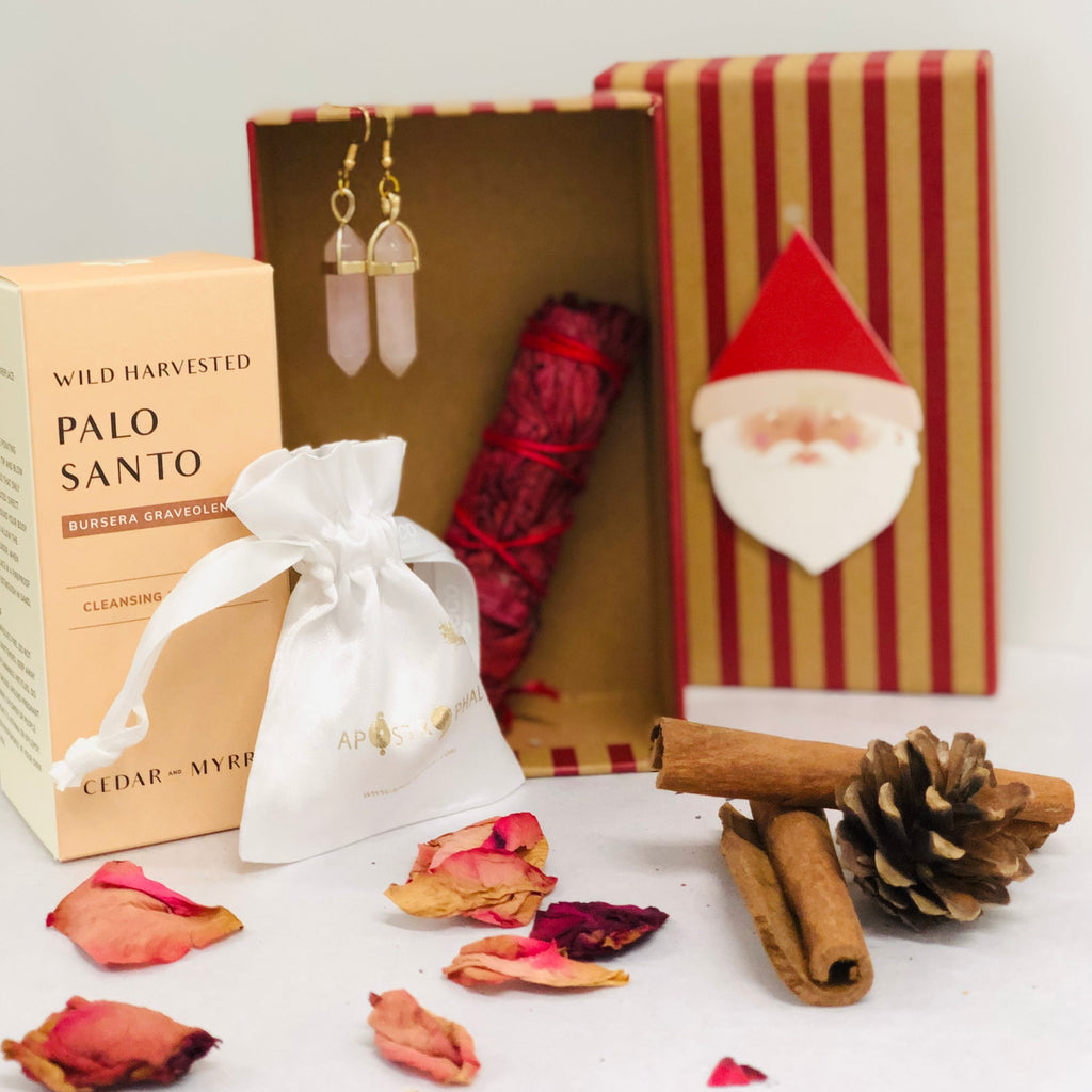 Christmas Gift Set Palo Santo Sticks Ethical Peru 7 Chakra Sage Smudge Gemstone Earrings