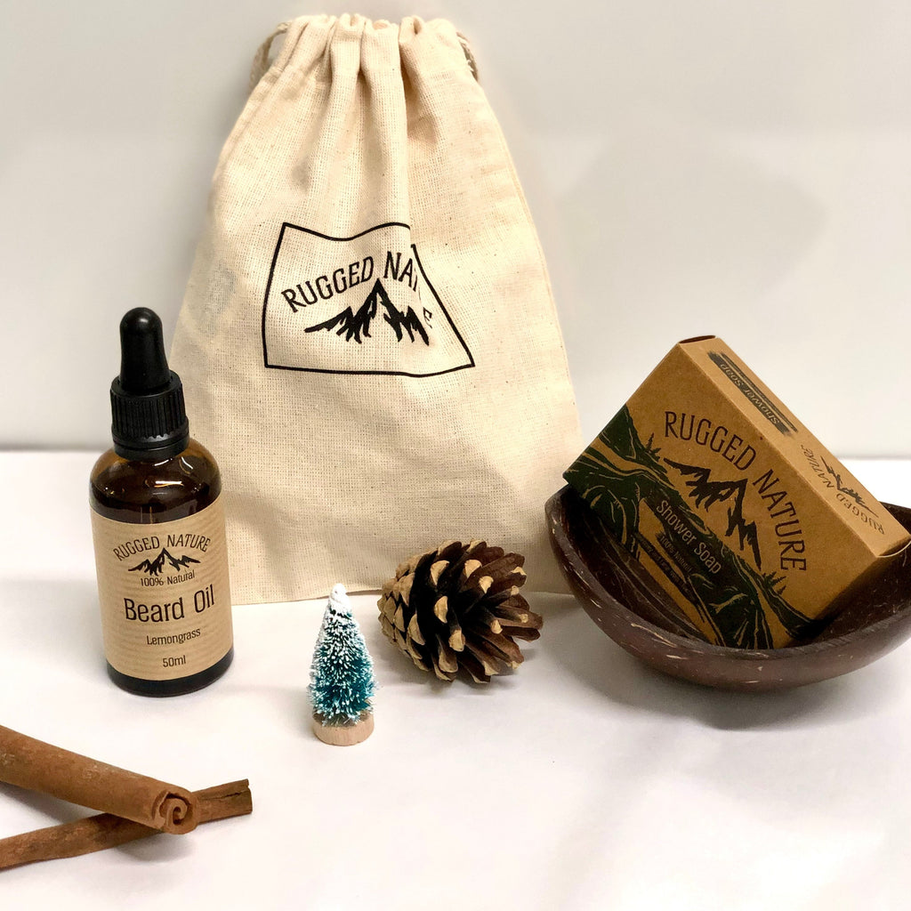 Christmas Gift Set For Him Beard Oil, Soap & Dish Cotton Bag Natural Grooming UK Handmade