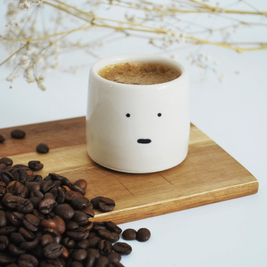 Espresso Ceramic Coffee Cup Meh Face Handmade in Kent Pack of 4 Gift Set