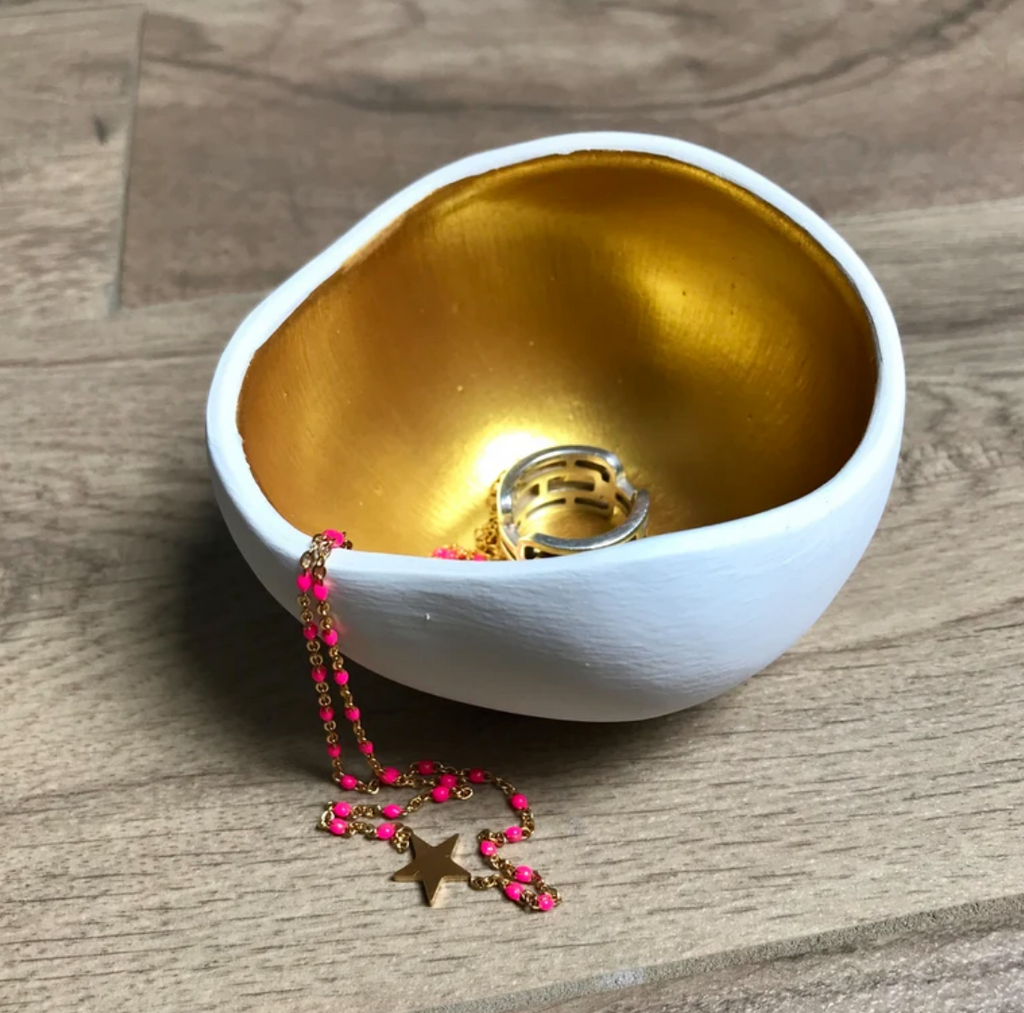 Tea Light Candle Holder Porcelain Jewellery Bowl Home Decor Gold & White