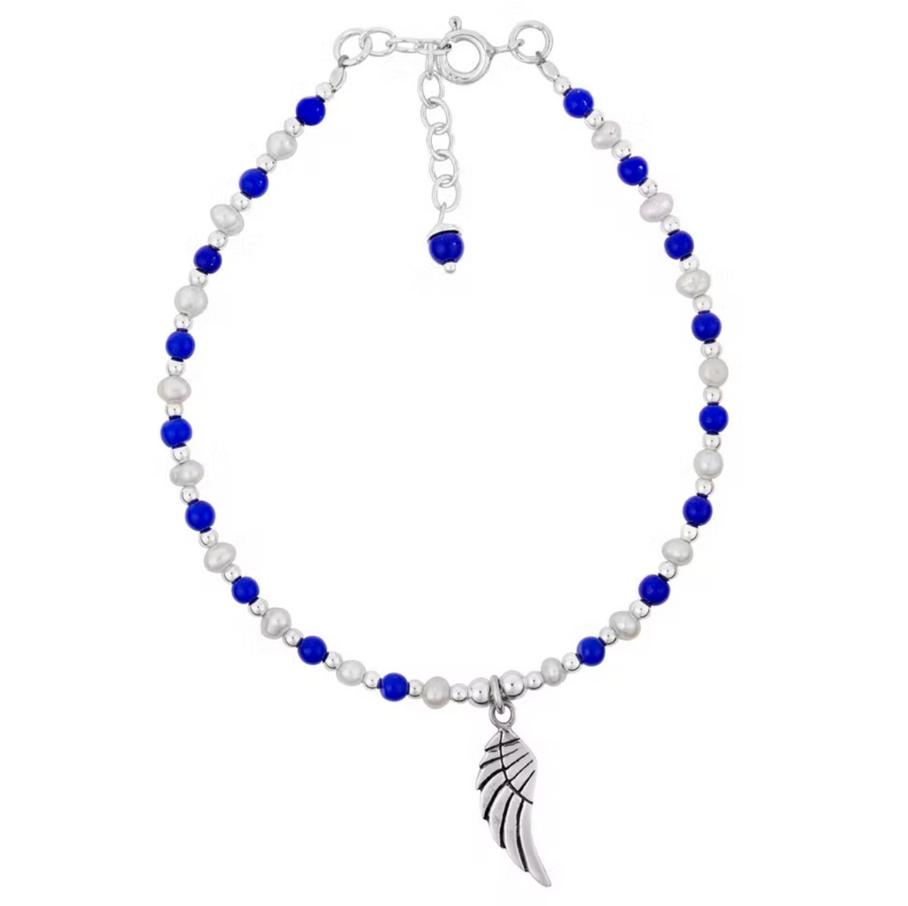Solid Sterling Silver Bracelet Turquoise Lapis Lazuli Pearls Tree of Life Angel Dream Catcher