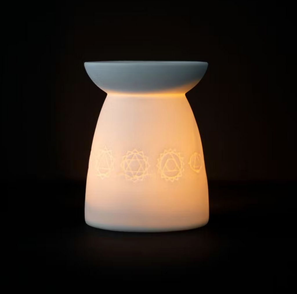 Oil Burner Wax Melts Tea Light Holder White Ceramic Seven Chakra Gift Boxed