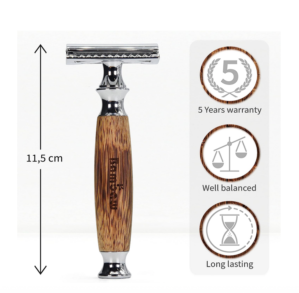 Bamboo Safety Razor Double Edge Stainless Steel Free Gillette 10 Blades Box Bambaw