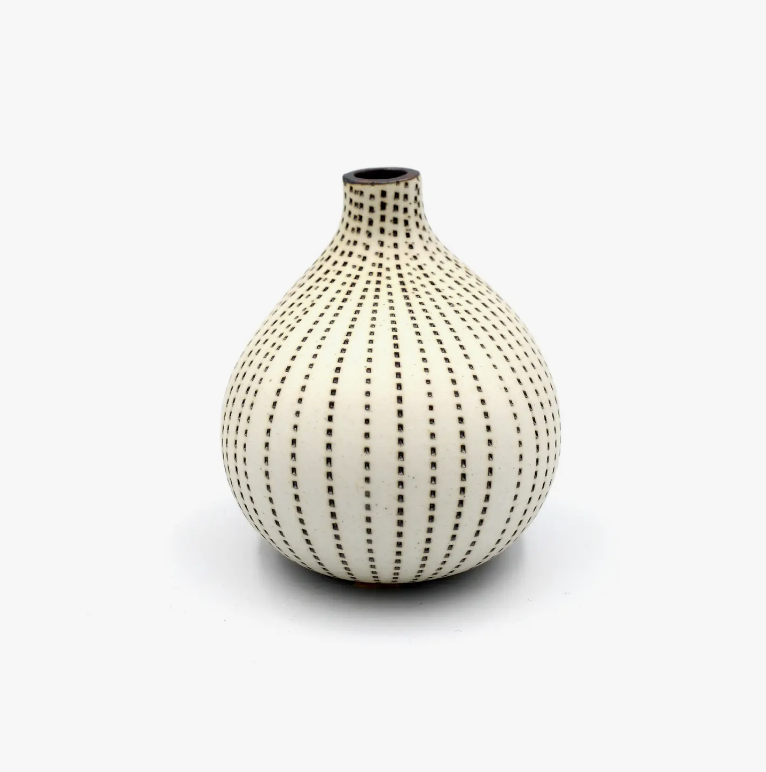 Porcelain Bud Vase & Bird Unique Duo Gift Set Handmade Ceramic Brown & White