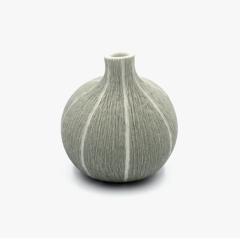 Porcelain Bud Vases Duo Gift Set Handmade Ceramic Greige & White