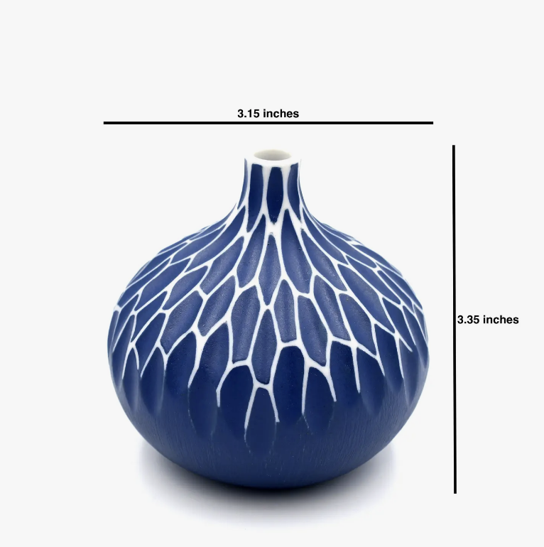 Porcelain Bud Vases Trio Gift Set Handmade Ceramic Blue & White Windsor