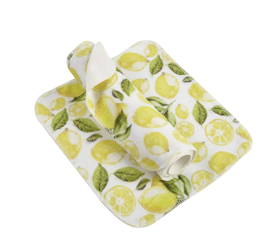 Reusable Kitchen Roll Organic Cotton Plastic Free Durable Pack of 7 Lemon Print