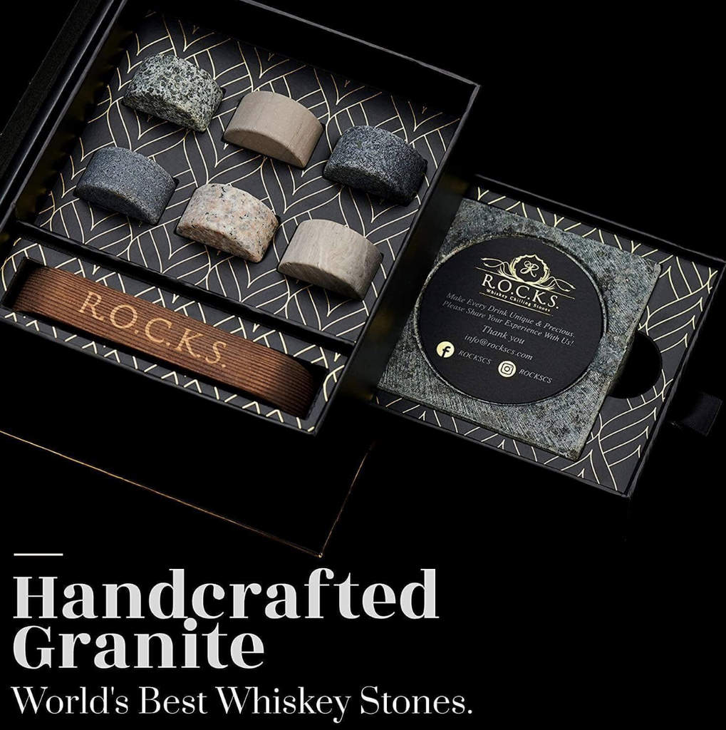 Award Winning Whisky Chilling Stones Gift Set with Cigar Cutter & Handmade Ashtray