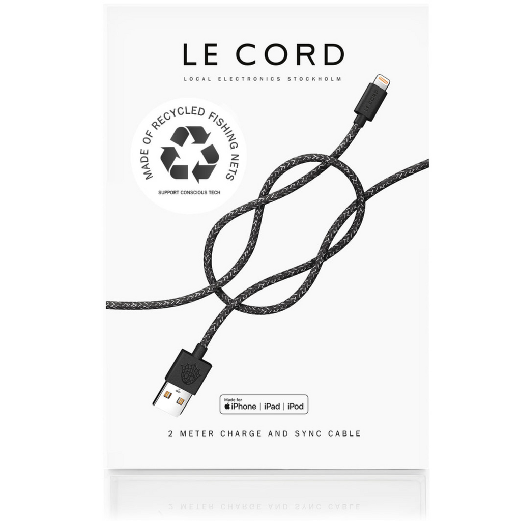 iPhone Lightning USB Charger Cable MFI Certified Made Of Recycled Fishing Nets 2m Black