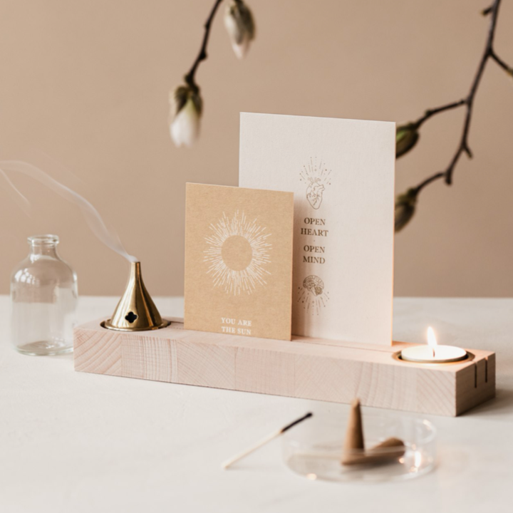 Cone Incense Burner Card Photo Holder Gift Set with Tea Light & Vase Gift Boxed