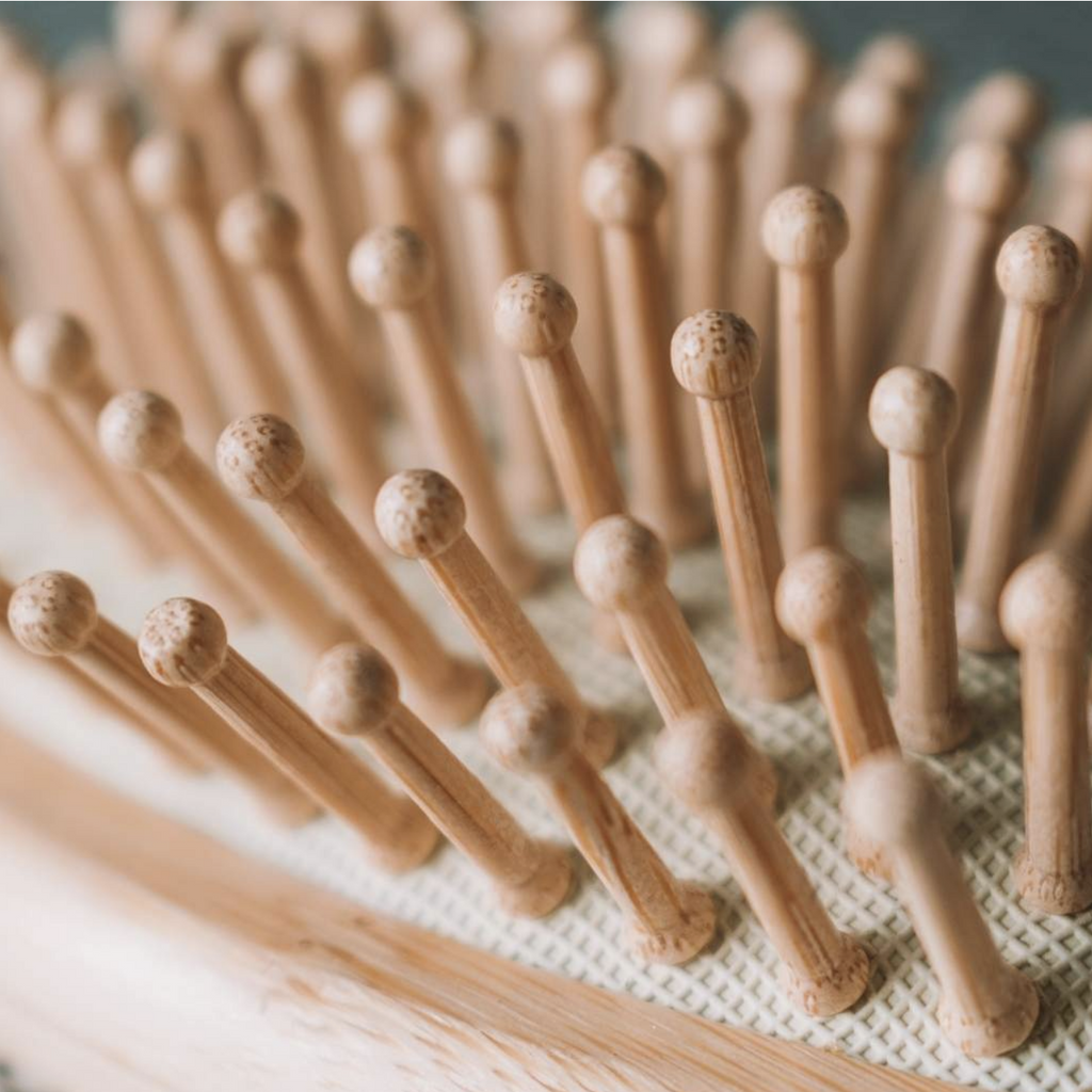 Bamboo Hairbrush Paddle Wooden Pins & Natural Rubber Sustainable Plastic Free