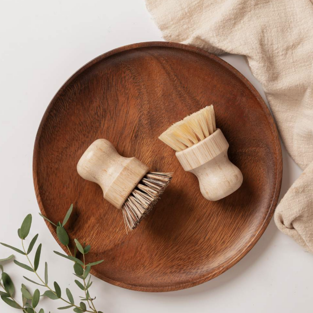 Bamboo Dish Brushes Set of 2 Washing Up Wooden Pot Scrubbing Brushes