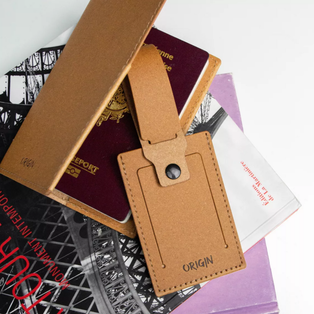 Passport Cover Holder Luggage Tag Travel Gift Set Recycled Genuine Leather