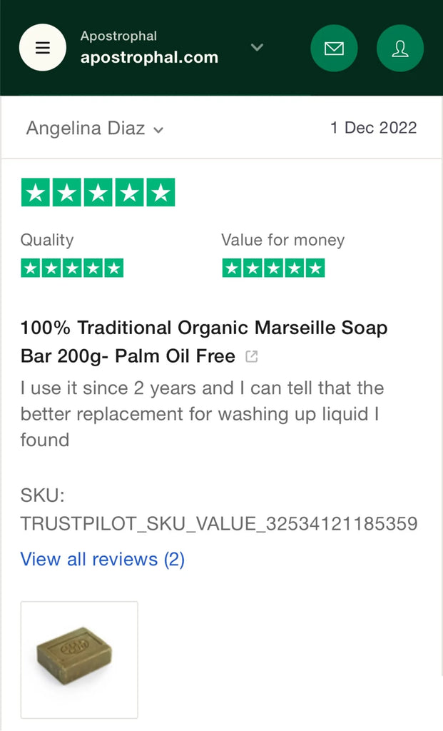 Dish & Hand Soap with Baking Soda and Organic Aloe Vera Marseille Bar 200g Palm Oil Free