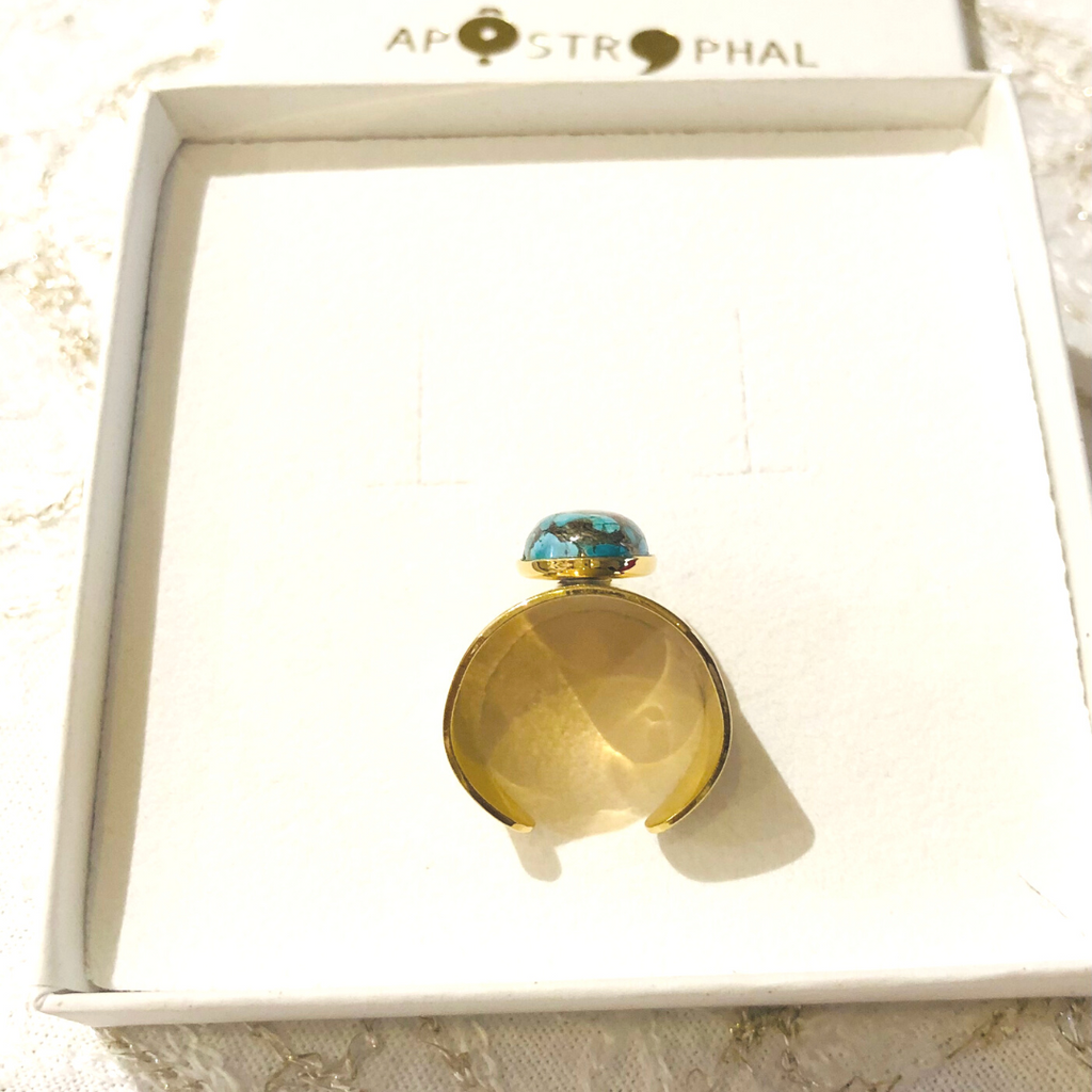 Jasper Ring 24K Gold Plated Large Band Natural Gemstone Adjustable Jewellery Caroline