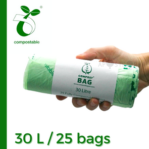 30 Litre x 25 Compostable Food Waste Caddy Bin Liner Bags 30L Made in EU