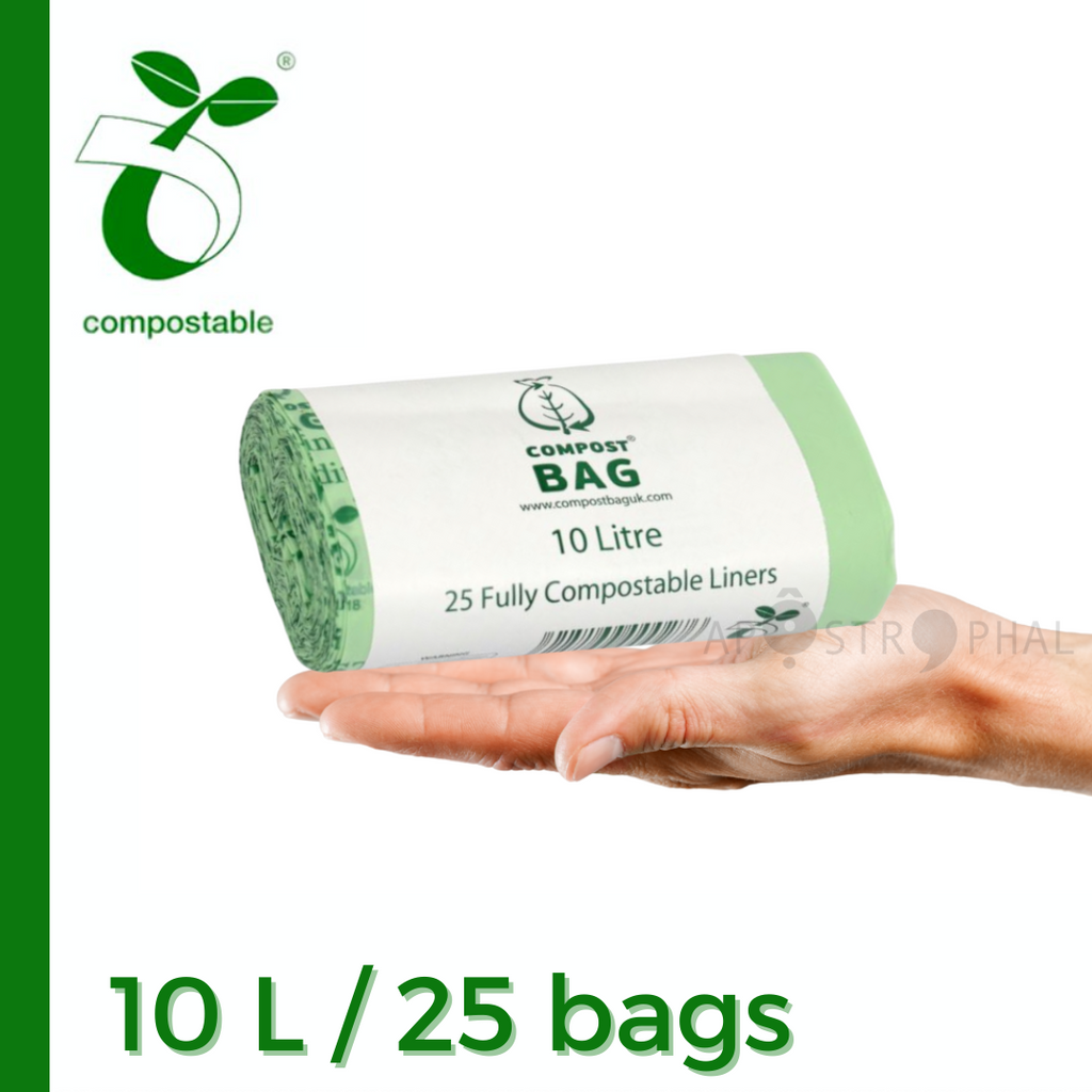 10 Litre x 25 Compostable Food Waste Caddy Bin Liner Bags 10L Made in EU