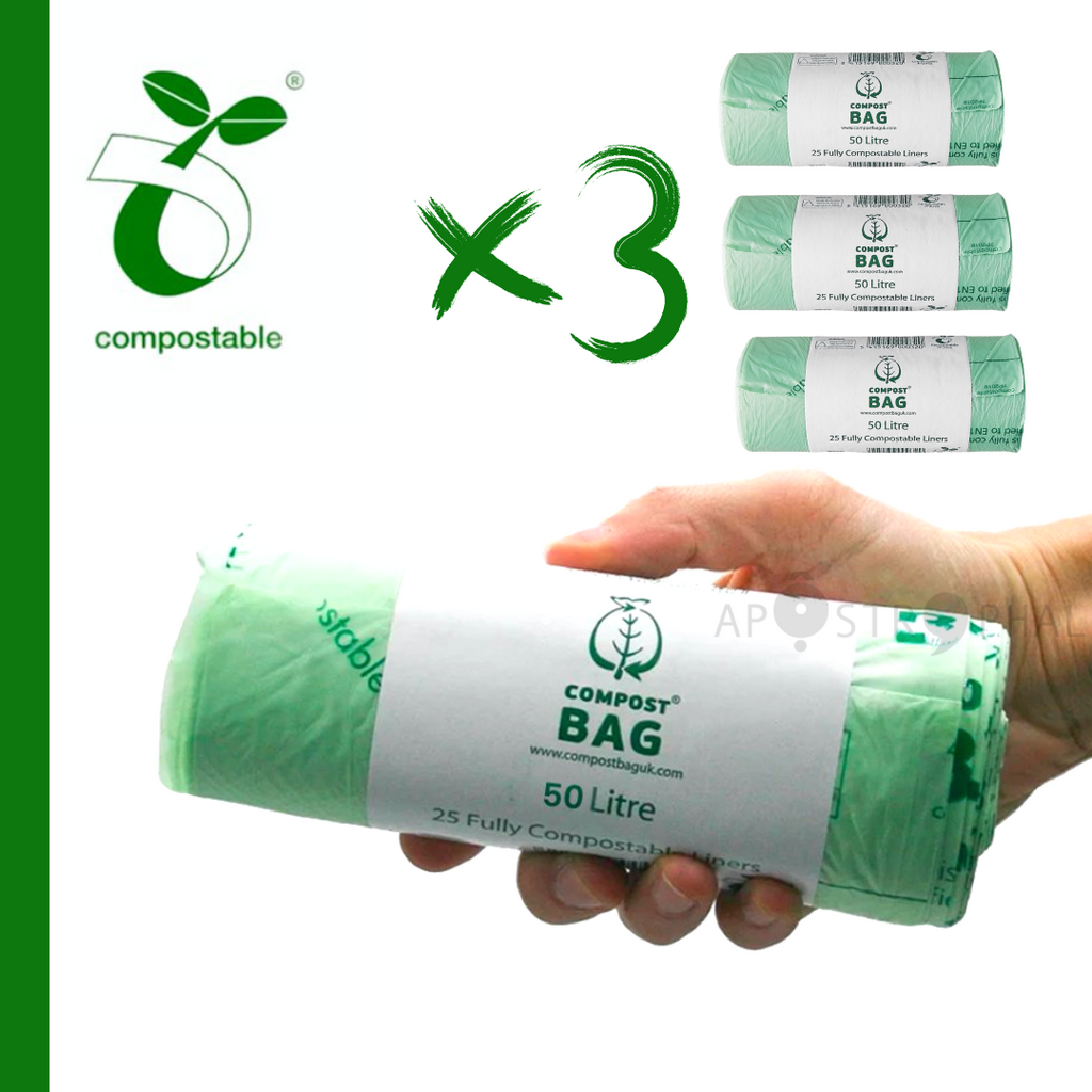 50 Litre x 75 Compostable Food Waste Caddy Bin Liner Bags 50L Made in EU