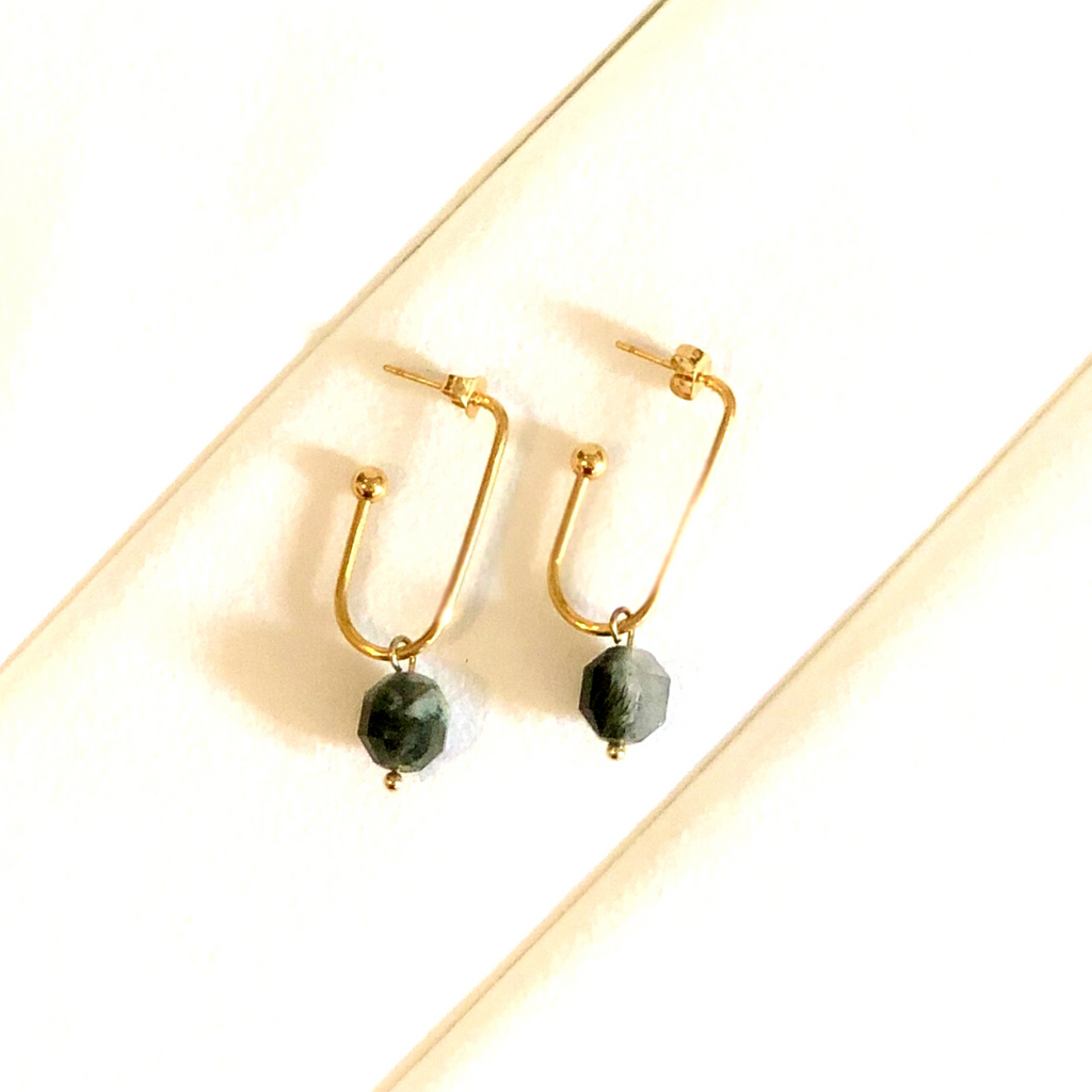 Green Rutile Quartz Gold Drop Earrings Artisan Handmade Jewellery