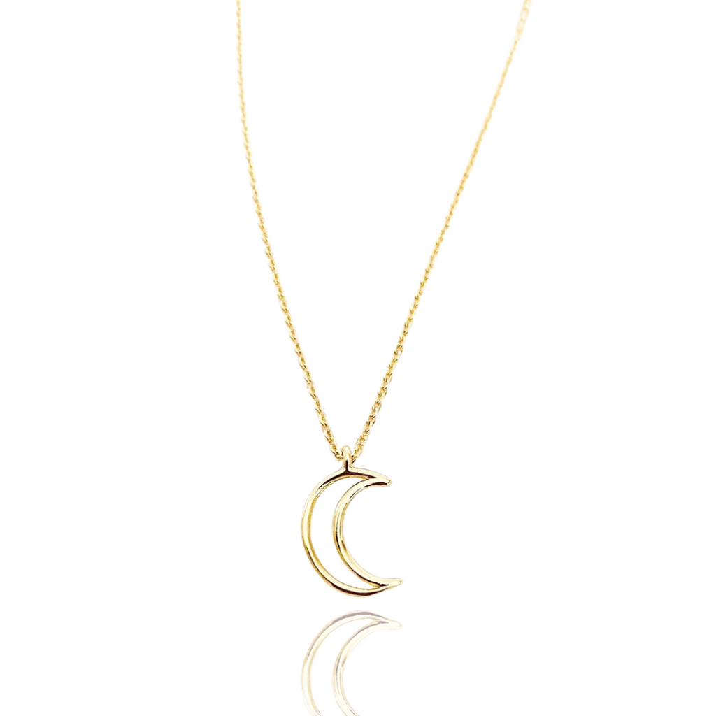 Crescent Moon Layering Necklace 24K Gold Plated Mesh Chain Designer Handmade Jewellery Luna