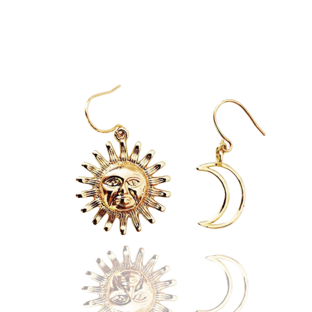 Moon & Sun Designer Earrings 24K Gold Plated Handmade Jewellery Luna Sol