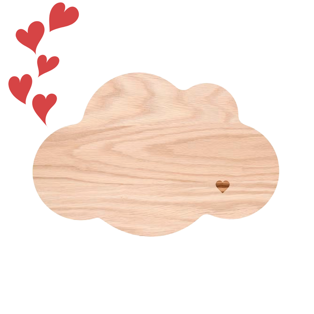 Cloud Serving Chopping Board Heart Engraved Natural Beech Wood