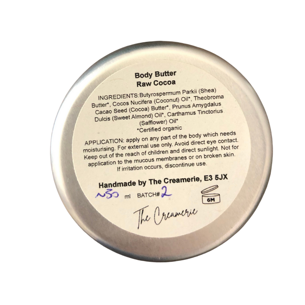 Body Butter Organic Raw Cocoa Unscented Handmade in UK Travel Size 50ml