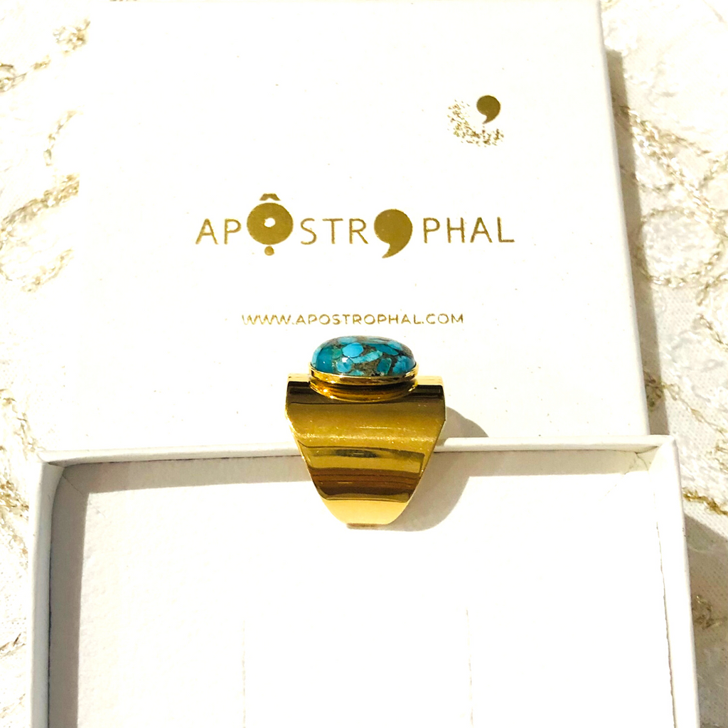 Turquoise Ring 24K Gold Plated Adjustable Handmade Jewellery Caroline
