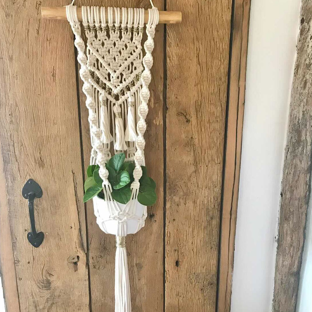 Plant Hanger Wall Boho Luxe Cream Gold Recycled Cotton Handmade in Kent
