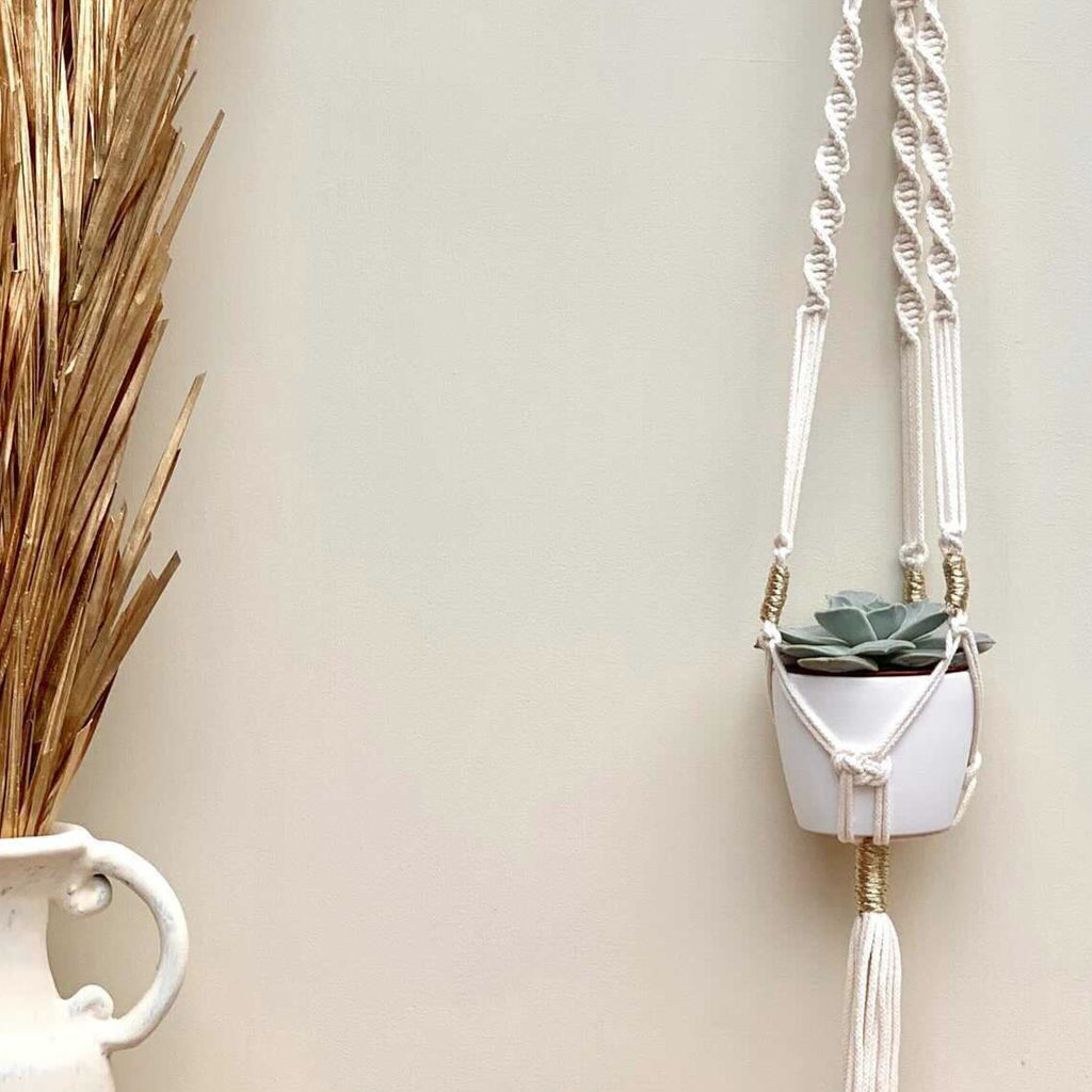 Plant Hanger Boho Luxe Cream Gold Recycled Cotton Handmade in Kent