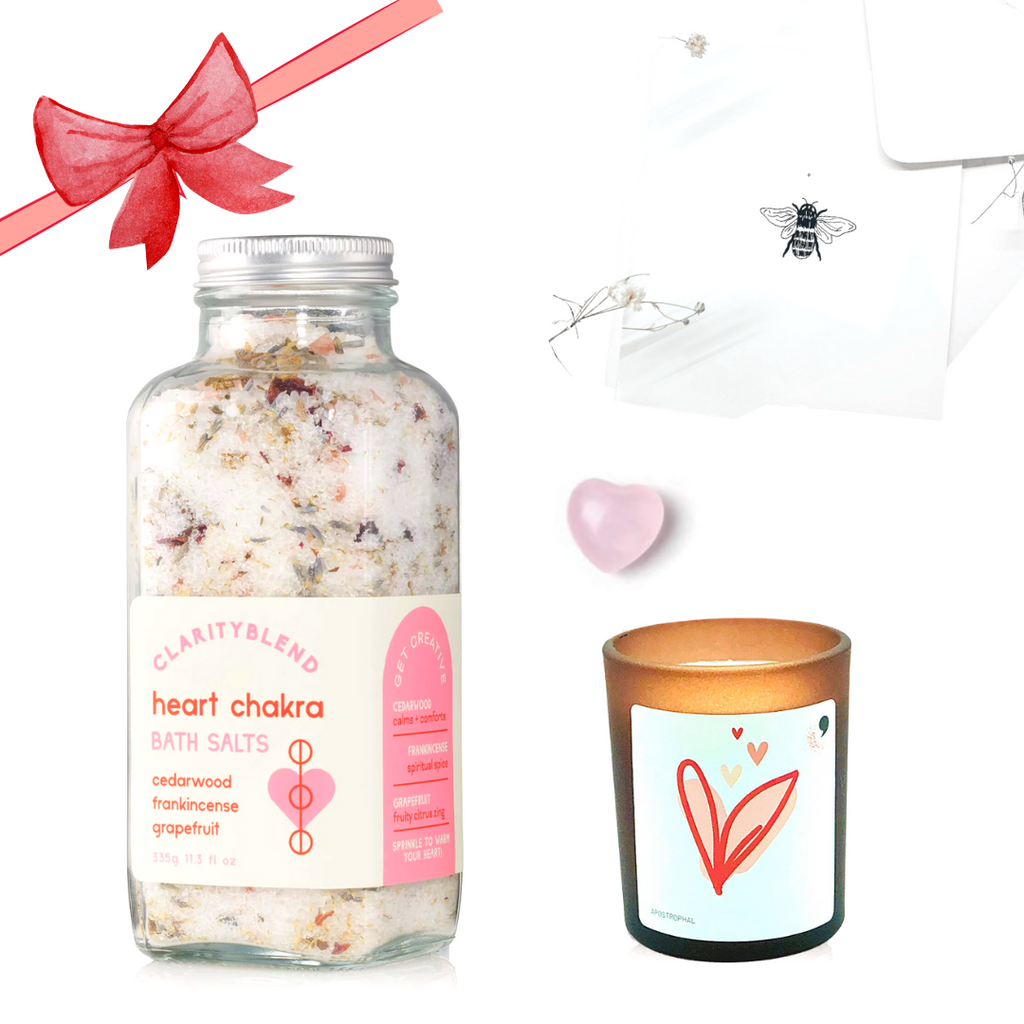 Gift Set Rose Quartz Heart Chakra Bath Salt Refillable Candle & Card