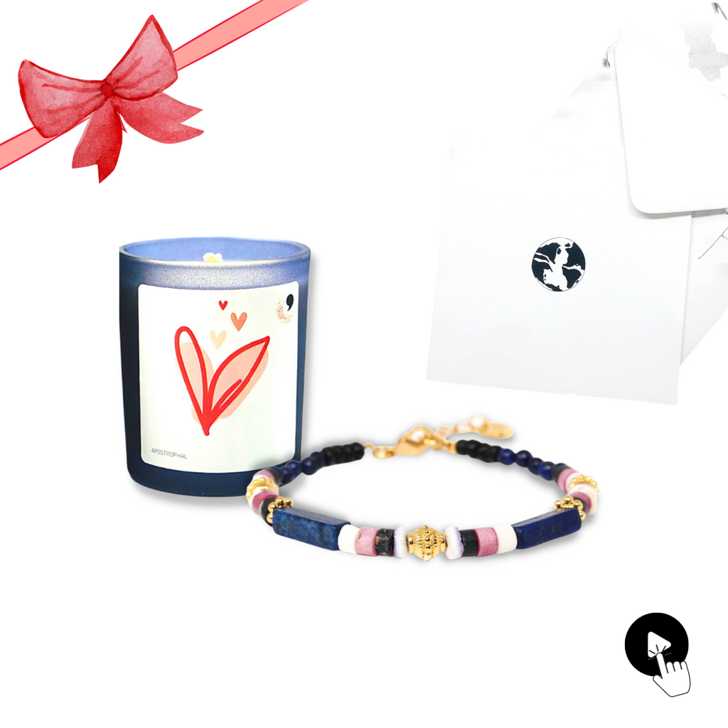 Gift Set Lapis Lazuli Bracelet Gold Plated Handmade Spiced Chai Candle Refillable & Card