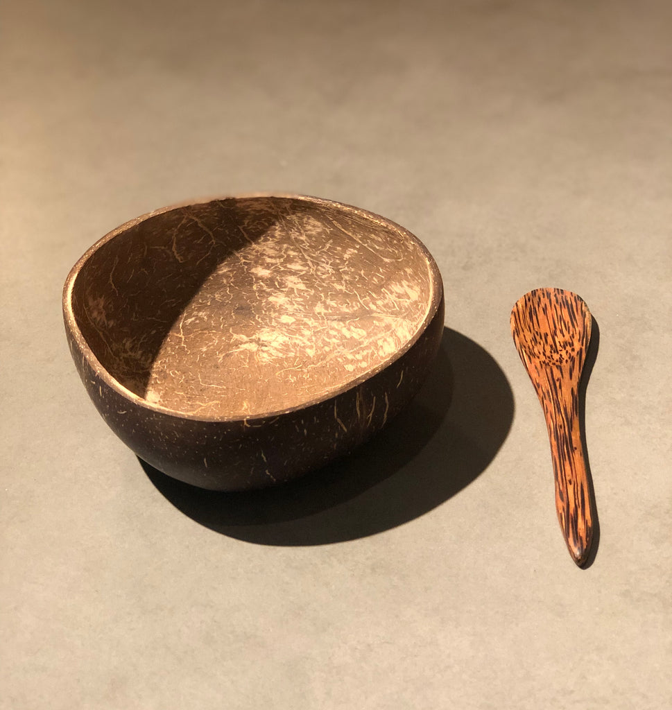 Coconut Bowl & Spoon Set Upcycled Natural Wood Zero Waste